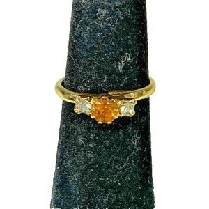 Vintage Girl's Ring Topaz & Clear Rhinestones Adjusts Size 3 Gold Tone Dainty